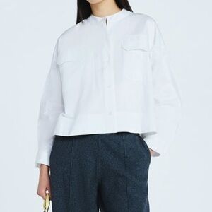 NEW Scoop white cropped oversized crew neck button down lightweight jacket  Sz L